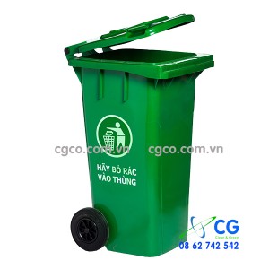 Thùng rác nhựa 120L xanh lá cây có bánh xe