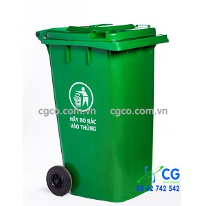 Thùng rác nhựa 240L xanh lá cây có bánh xe di chuyển