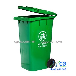 Thùng rác nhựa 240L xanh lá cây có bánh xe di chuyển